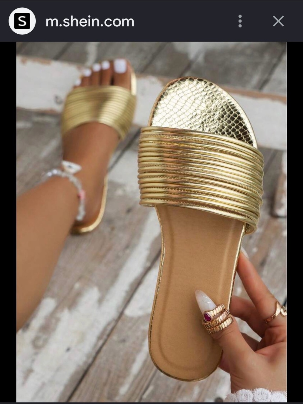SHEIN Gold Metallic Slide Sandals with Textured Toe